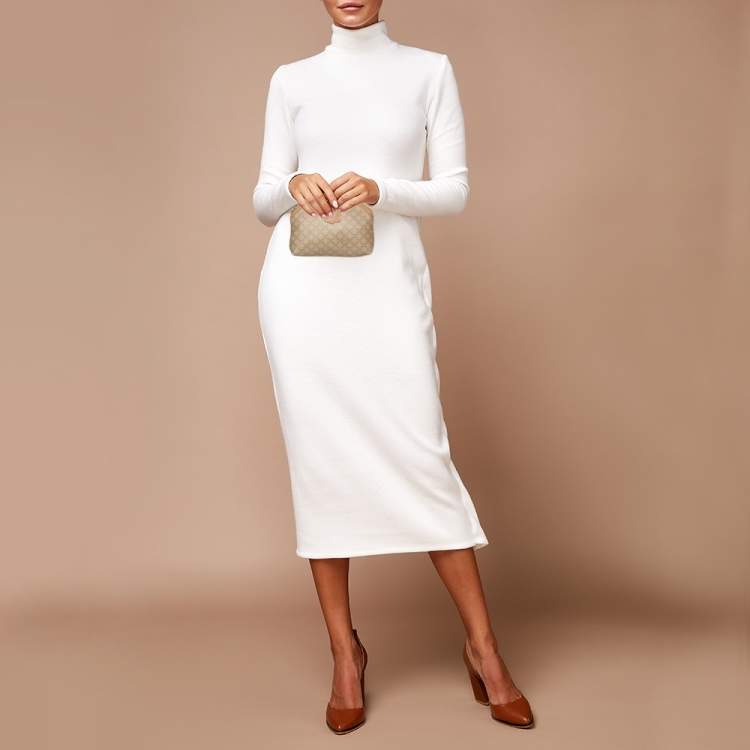 Pre Owned Celine Beige Macadam Canvas Pouch Clutch