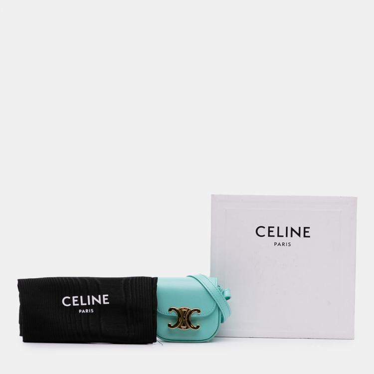 Pre Owned Celine Blue Leather Triomphe AirPods Case with Strap