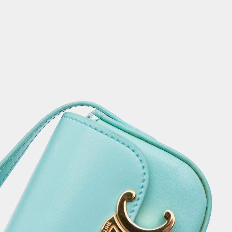 Pre Owned Celine Blue Leather Triomphe AirPods Case with Strap