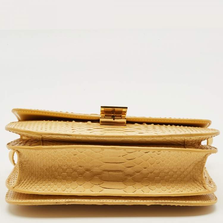 Pre Owned Celine Yellow Python Medium Box Shoulder Bag