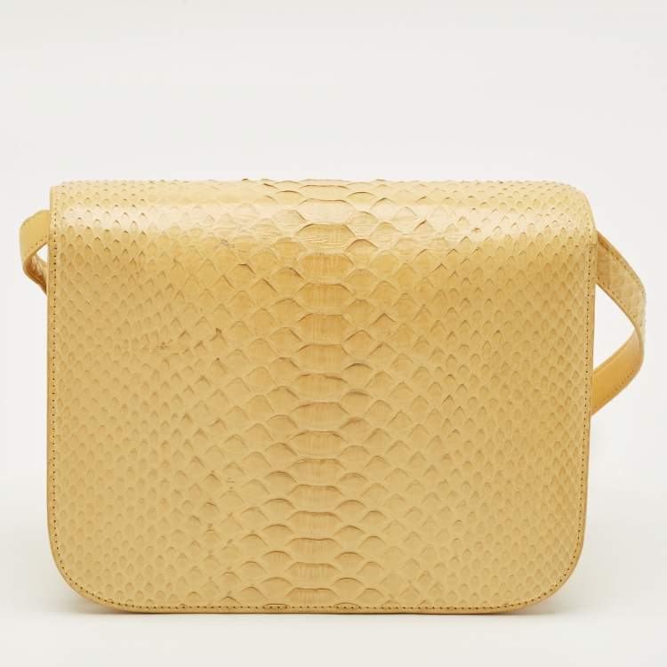 Pre Owned Celine Yellow Python Medium Box Shoulder Bag