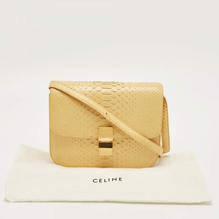 Pre Owned Celine Yellow Python Medium Box Shoulder Bag