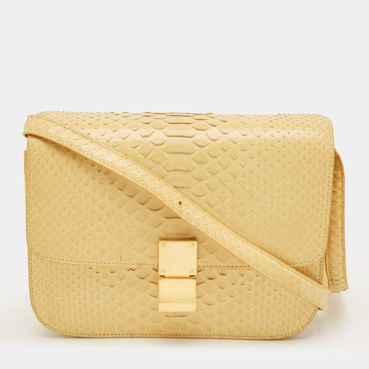 Pre Owned Celine Yellow Python Medium Box Shoulder Bag