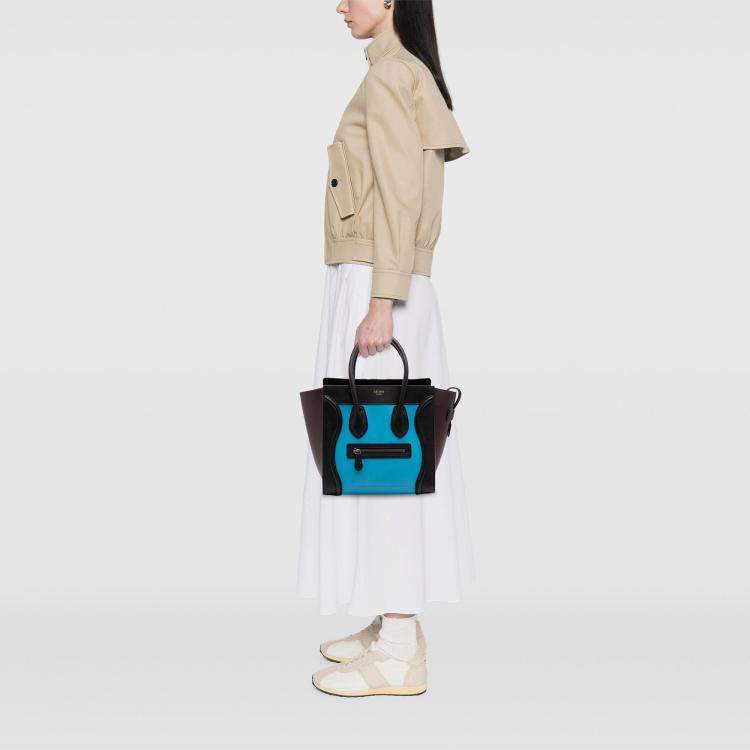 Pre Owned Celine Blue Micro Tricolor Leather Luggage Tote