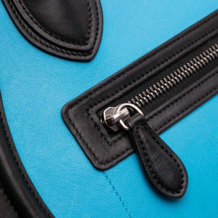 Pre Owned Celine Blue Micro Tricolor Leather Luggage Tote