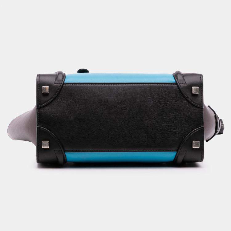 Pre Owned Celine Blue Micro Tricolor Leather Luggage Tote