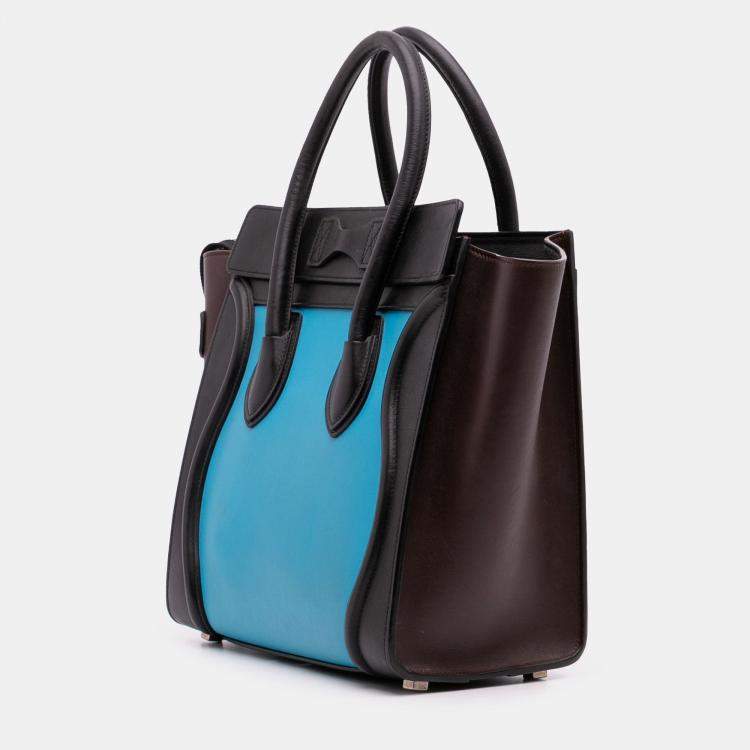 Pre Owned Celine Blue Micro Tricolor Leather Luggage Tote