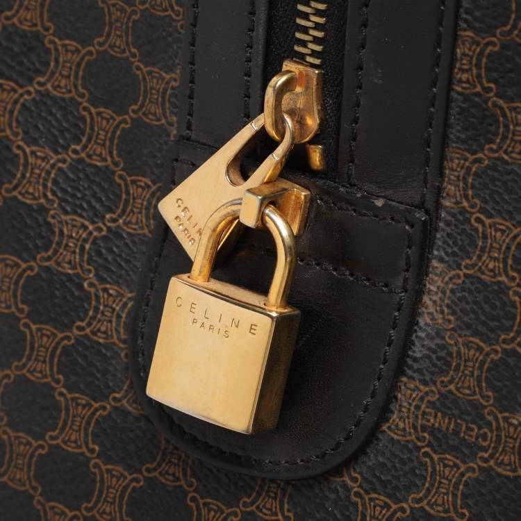 مملوكة مسبقًا حقيبة سفر سيلين كانفاس جلدي و ماكادام بني/أسود