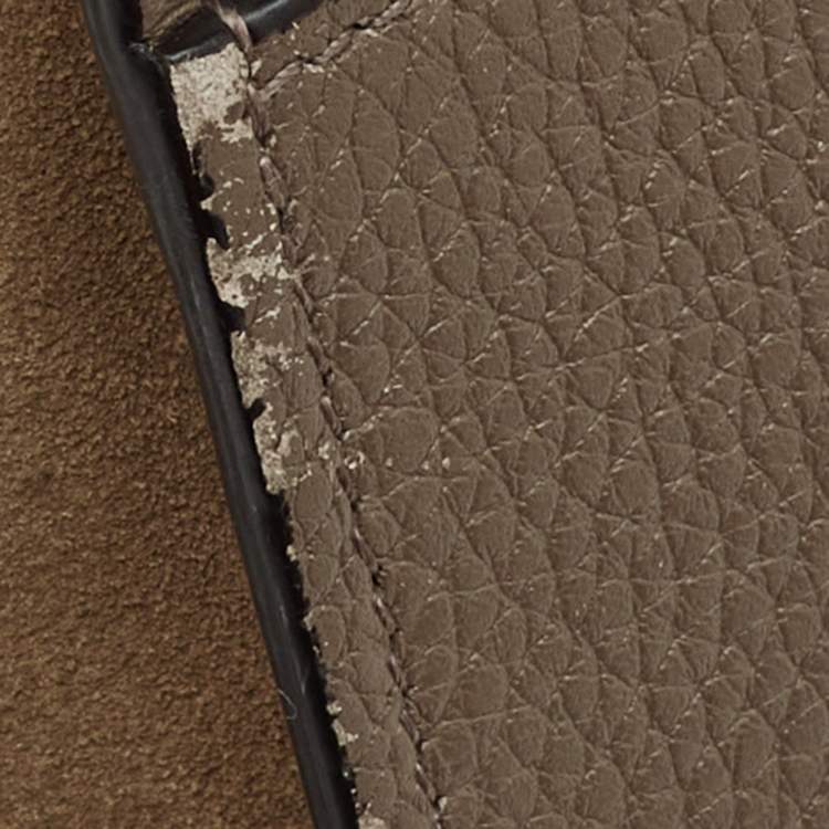 Pre Owned Celine Taupe Grey/Brown Leather and Suede Medium Trapeze Top Handle Bag