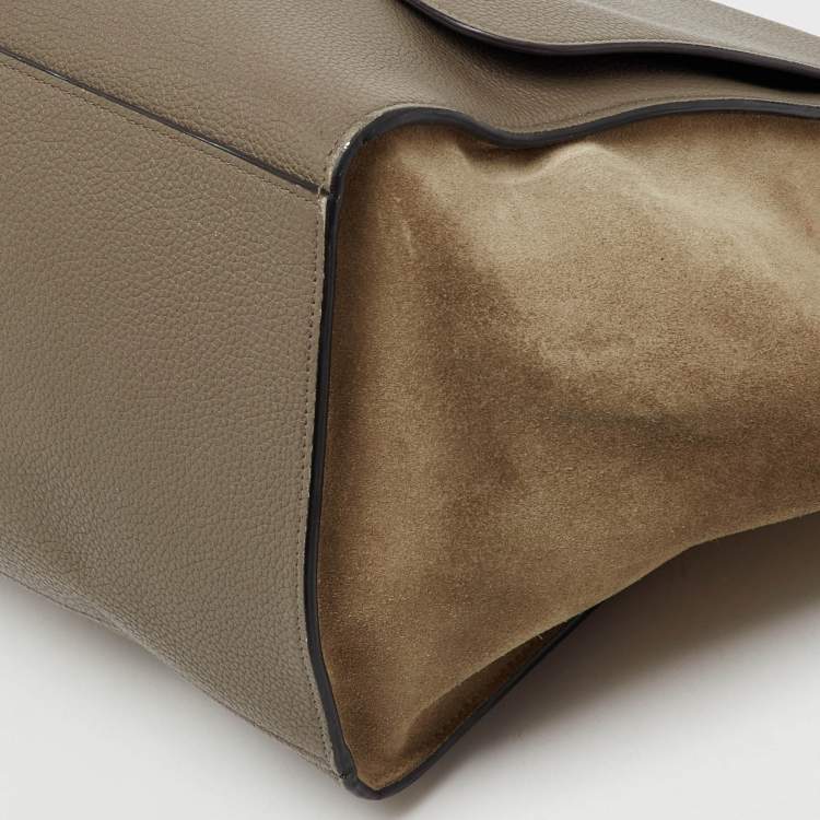 Pre Owned Celine Taupe Grey/Brown Leather and Suede Medium Trapeze Top Handle Bag