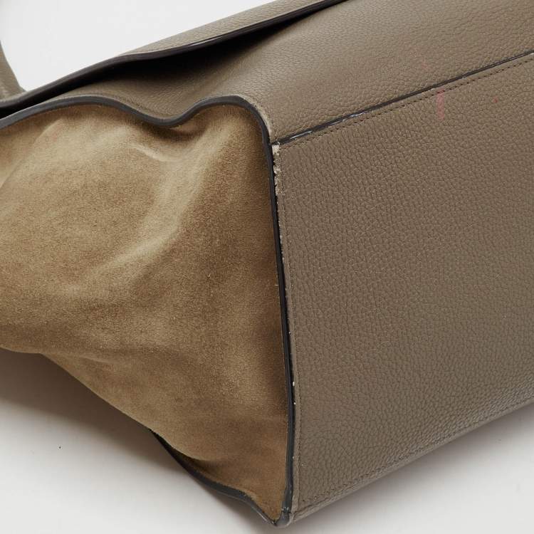 Pre Owned Celine Taupe Grey/Brown Leather and Suede Medium Trapeze Top Handle Bag