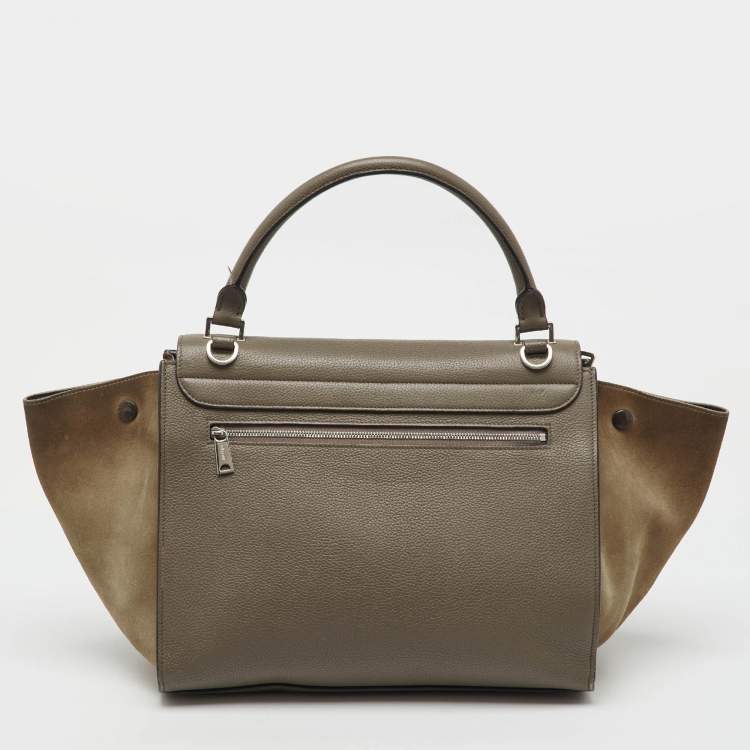 Pre Owned Celine Taupe Grey/Brown Leather and Suede Medium Trapeze Top Handle Bag