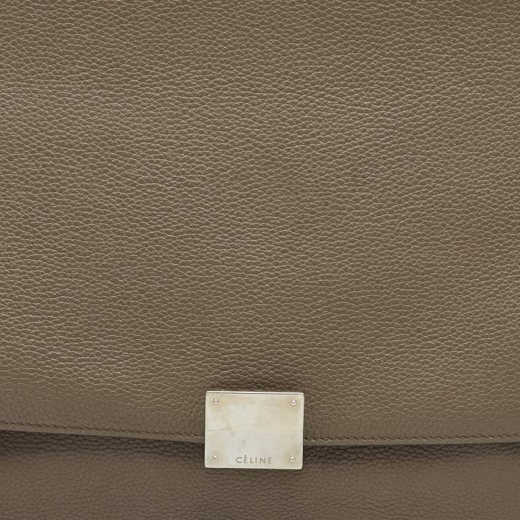 Pre Owned Celine Taupe Grey/Brown Leather and Suede Medium Trapeze Top Handle Bag