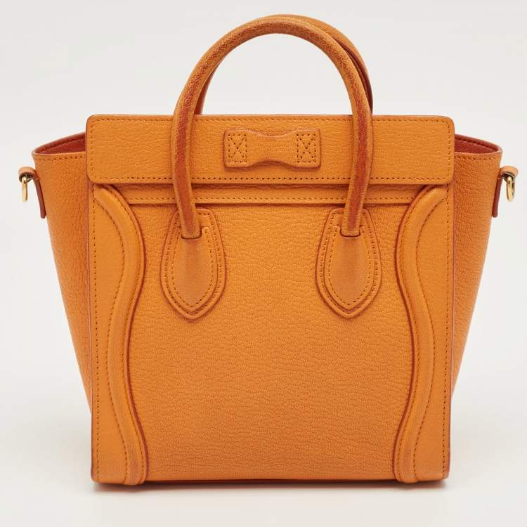 Pre Owned Céline Orange Leather Nano Luggage Tote