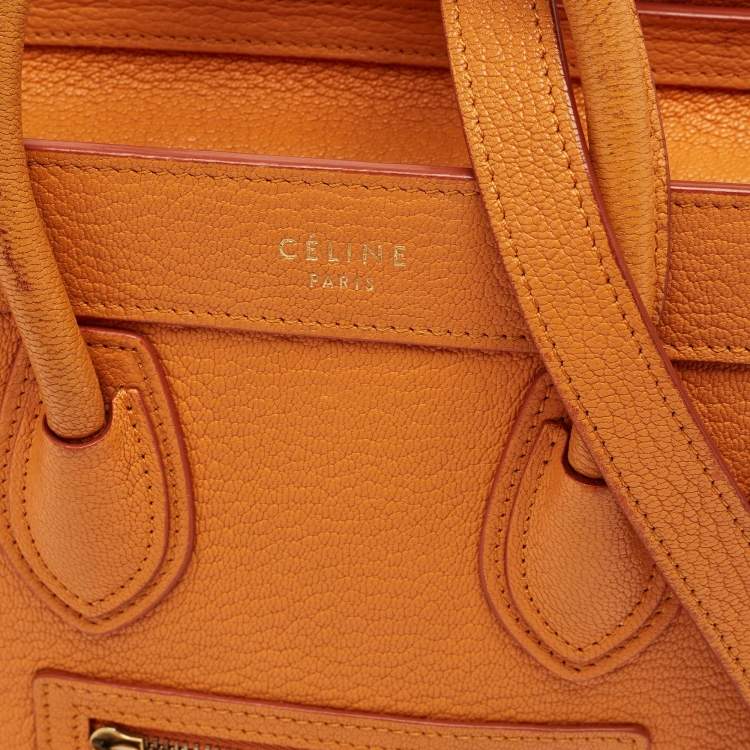 Pre Owned Céline Orange Leather Nano Luggage Tote