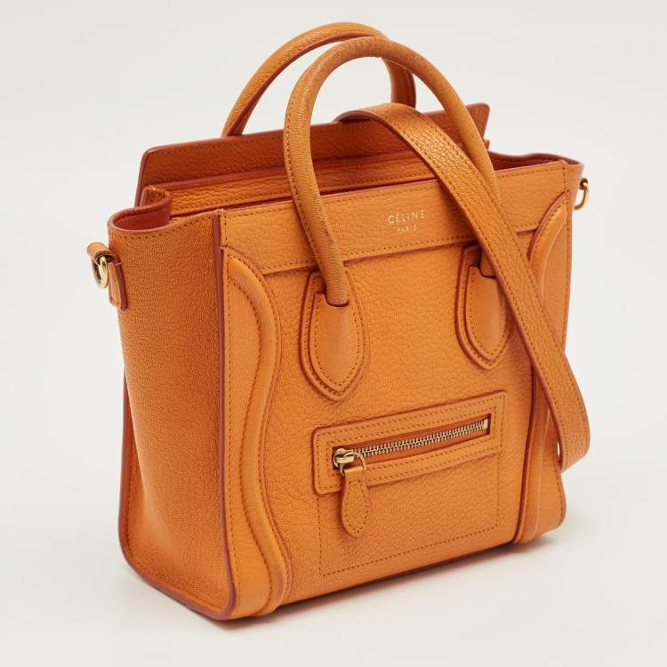 Pre Owned Céline Orange Leather Nano Luggage Tote