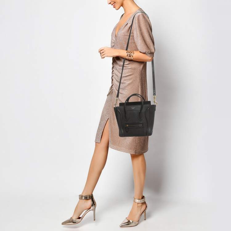 Pre Owned Celine Dark Grey Leather Nano Luggage Tote