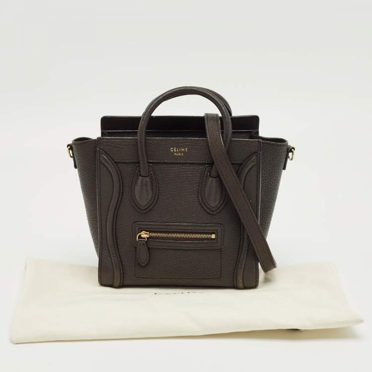 Pre Owned Celine Dark Grey Leather Nano Luggage Tote