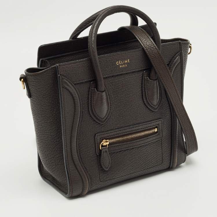 Pre Owned Celine Dark Grey Leather Nano Luggage Tote