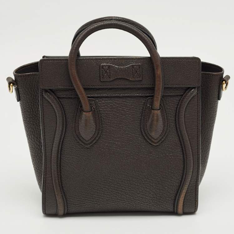 Pre Owned Celine Dark Grey Leather Nano Luggage Tote