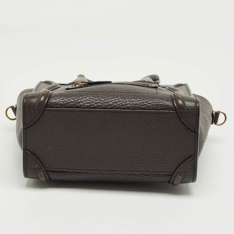 Pre Owned Celine Dark Grey Leather Nano Luggage Tote