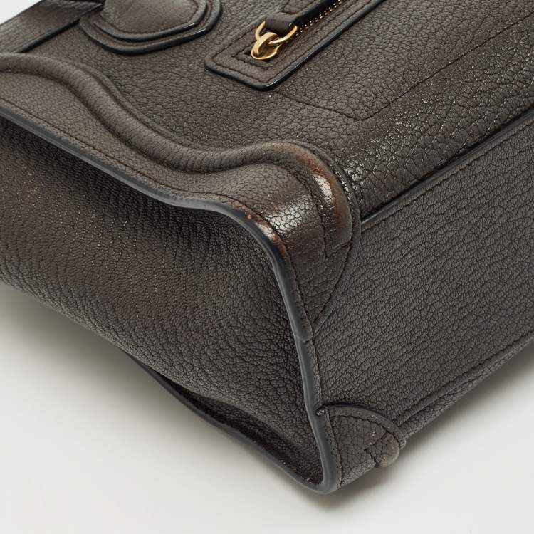 Pre Owned Celine Dark Grey Leather Nano Luggage Tote