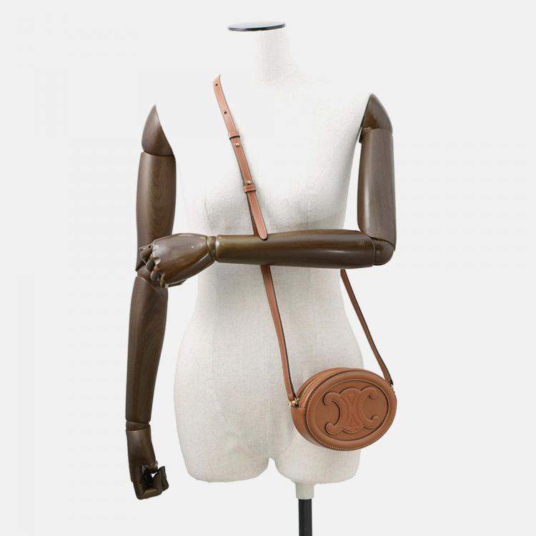 Pre Owned Celine Oval Purse Cuir Triomphe Shoulder Bag Tan Leather