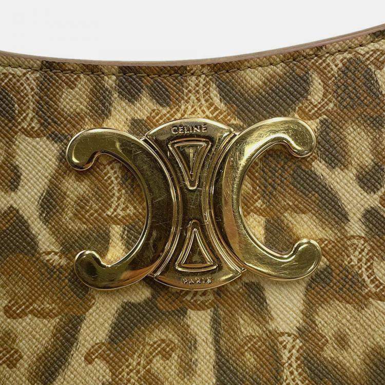 Pre Owned Celine Triomphe Tilly Leopard One-Shoulder Bag Beige Pvc Leather