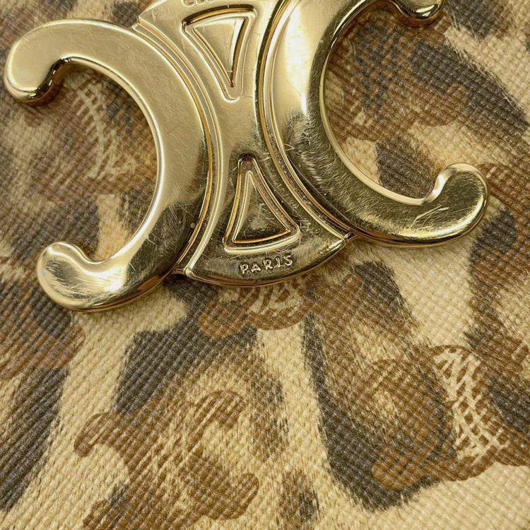 Pre Owned Celine Triomphe Tilly Leopard One-Shoulder Bag Beige Pvc Leather