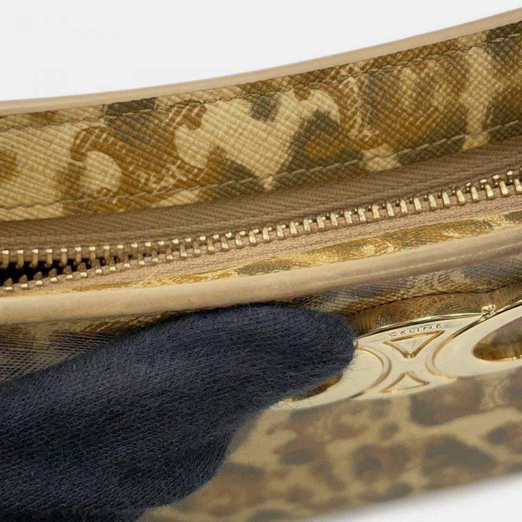 Pre Owned Celine Triomphe Tilly Leopard One-Shoulder Bag Beige Pvc Leather