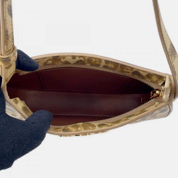 Pre Owned Celine Triomphe Tilly Leopard One-Shoulder Bag Beige Pvc Leather