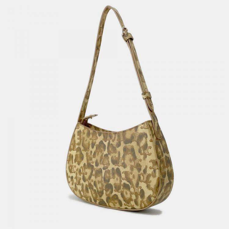 Pre Owned Celine Triomphe Tilly Leopard One-Shoulder Bag Beige Pvc Leather