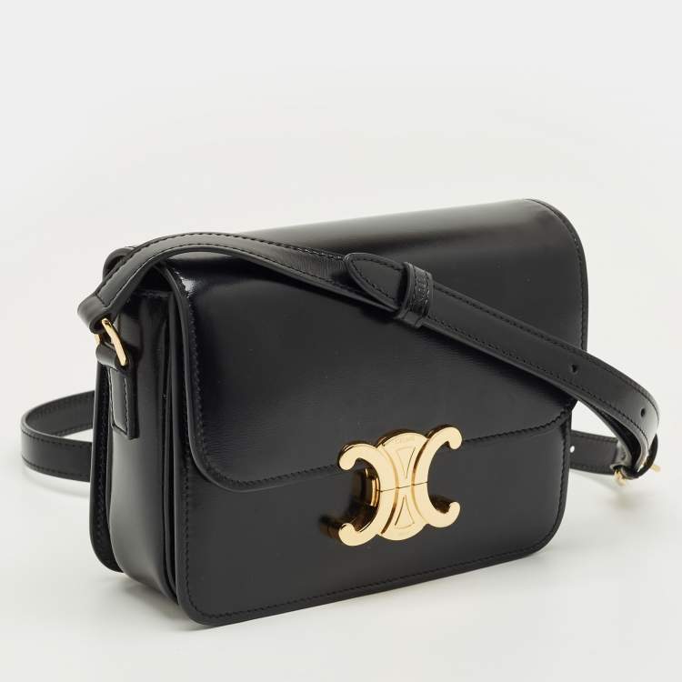 Pre Owned Celine Black Glossy Leather Teen Triomphe Shoulder Bag