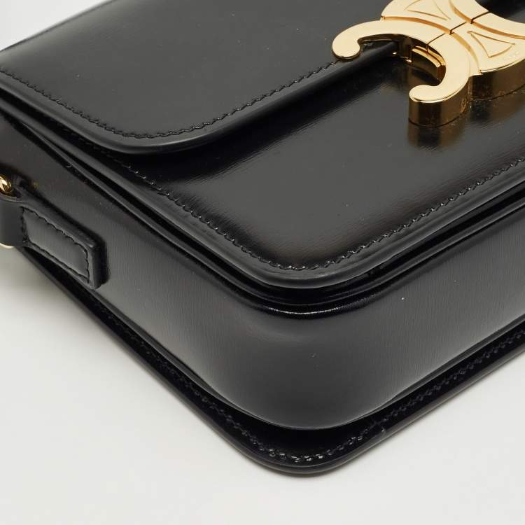 Pre Owned Celine Black Glossy Leather Teen Triomphe Shoulder Bag