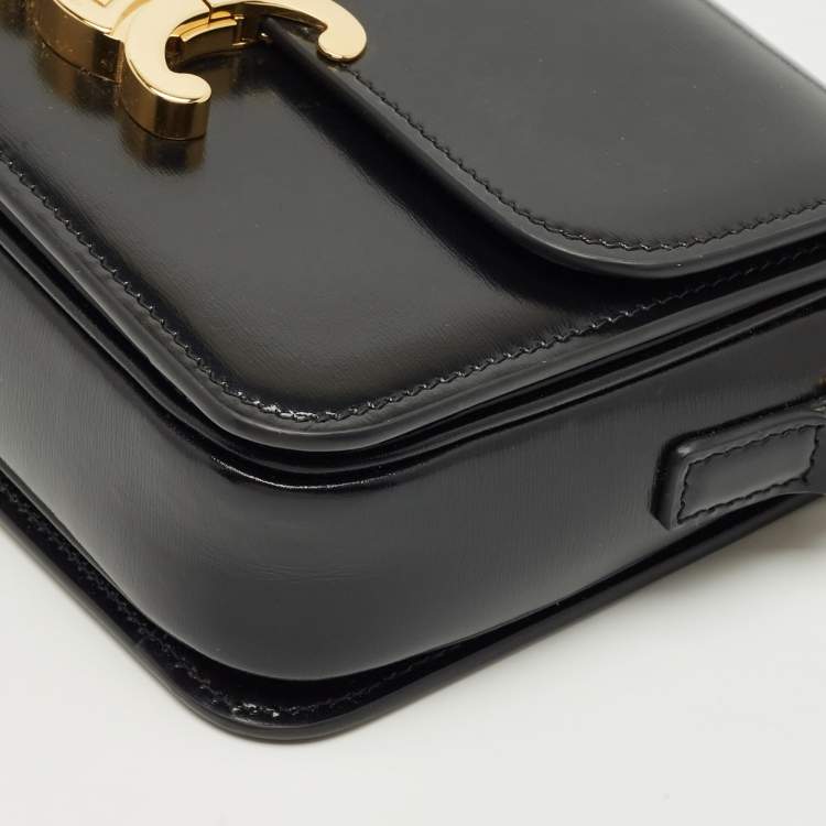 Pre Owned Celine Black Glossy Leather Teen Triomphe Shoulder Bag