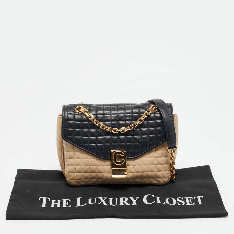 Pre Owned Celine Beige/Black Quilted Leather Medium C Bag