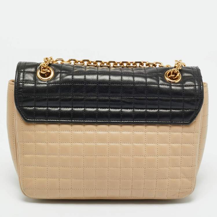 Pre Owned Celine Beige/Black Quilted Leather Medium C Bag