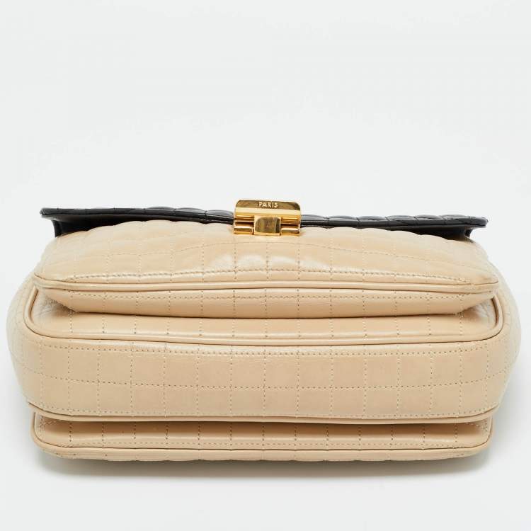 Pre Owned Celine Beige/Black Quilted Leather Medium C Bag