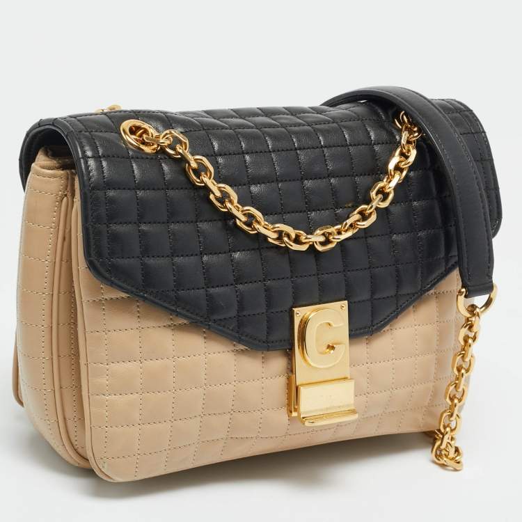 Pre Owned Celine Beige/Black Quilted Leather Medium C Bag
