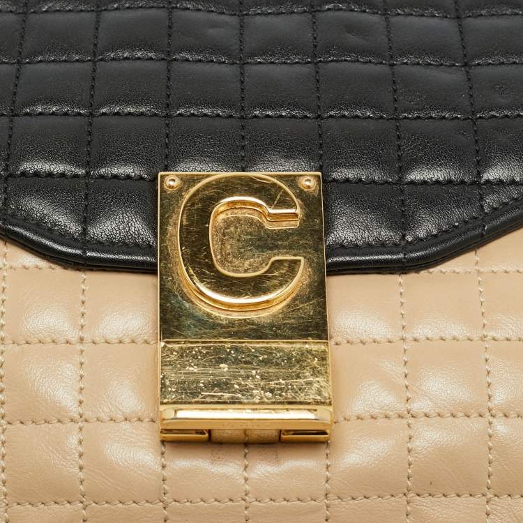 Pre Owned Celine Beige/Black Quilted Leather Medium C Bag