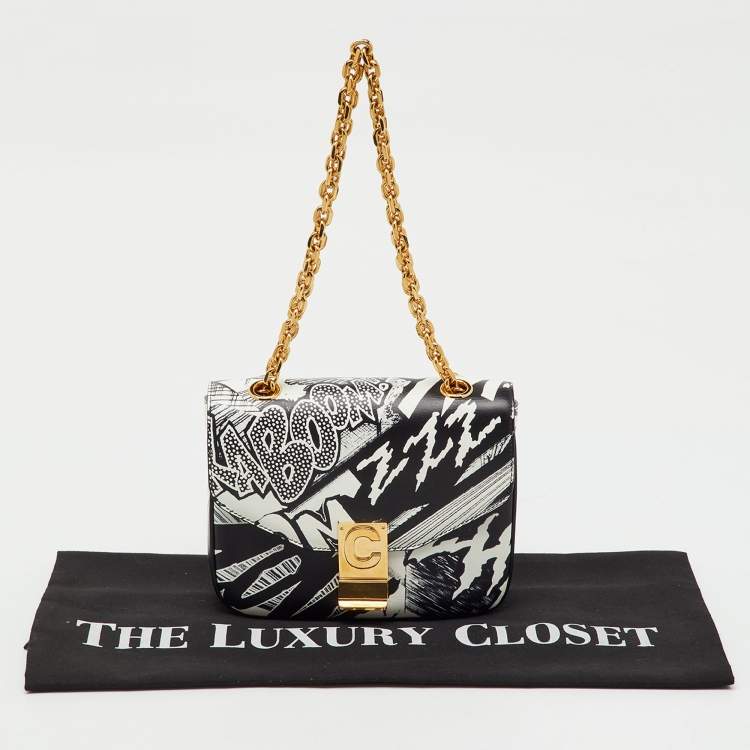 Pre Owned Celine x Christian Marclay Black Leather Zzhaa Print Small C Shoulder Bag