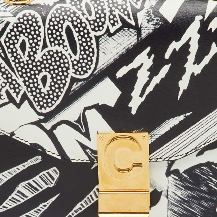 Pre Owned Celine x Christian Marclay Black Leather Zzhaa Print Small C Shoulder Bag