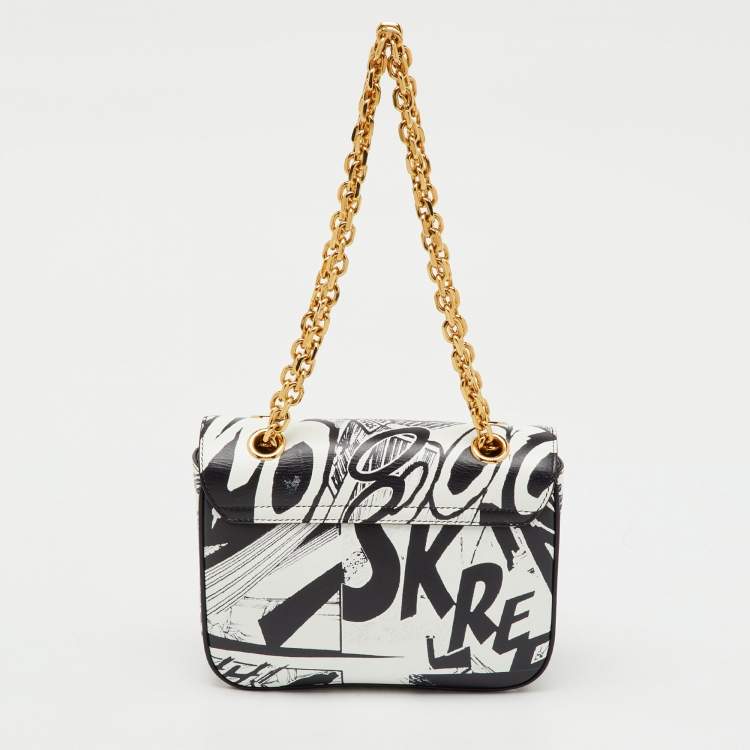 Pre Owned Celine x Christian Marclay Black Leather Zzhaa Print Small C Shoulder Bag