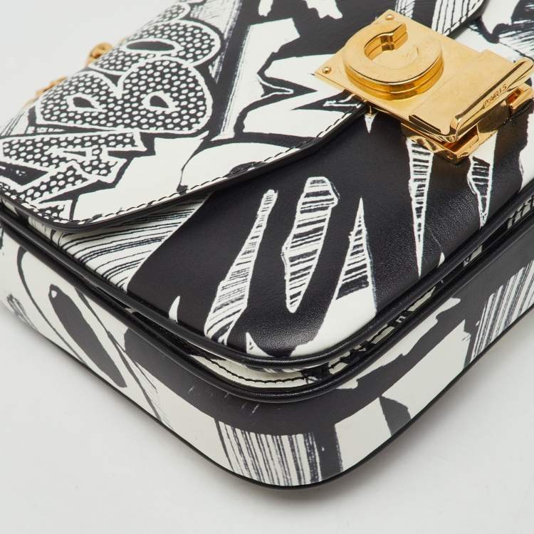 Pre Owned Celine x Christian Marclay Black Leather Zzhaa Print Small C Shoulder Bag