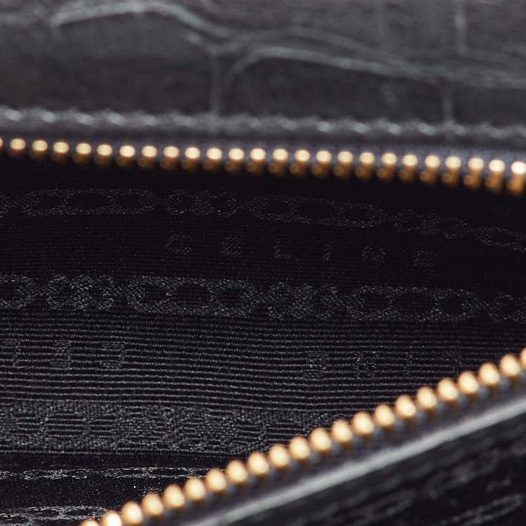 مملوكة مسبقًا حقيبة سيلين تريومف قفل عتيق جلد منقوش على شكل جلد التمساح وأسود وأقمشة ساتان