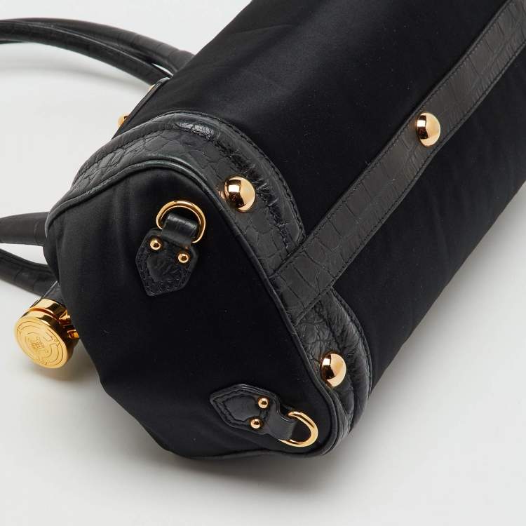 مملوكة مسبقًا حقيبة سيلين تريومف قفل عتيق جلد منقوش على شكل جلد التمساح وأسود وأقمشة ساتان