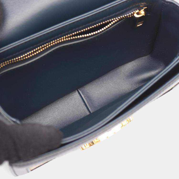 Pre Owned Celine Teen Triomphe Shoulder Bag  Canvas And Leather  Beige/Navy