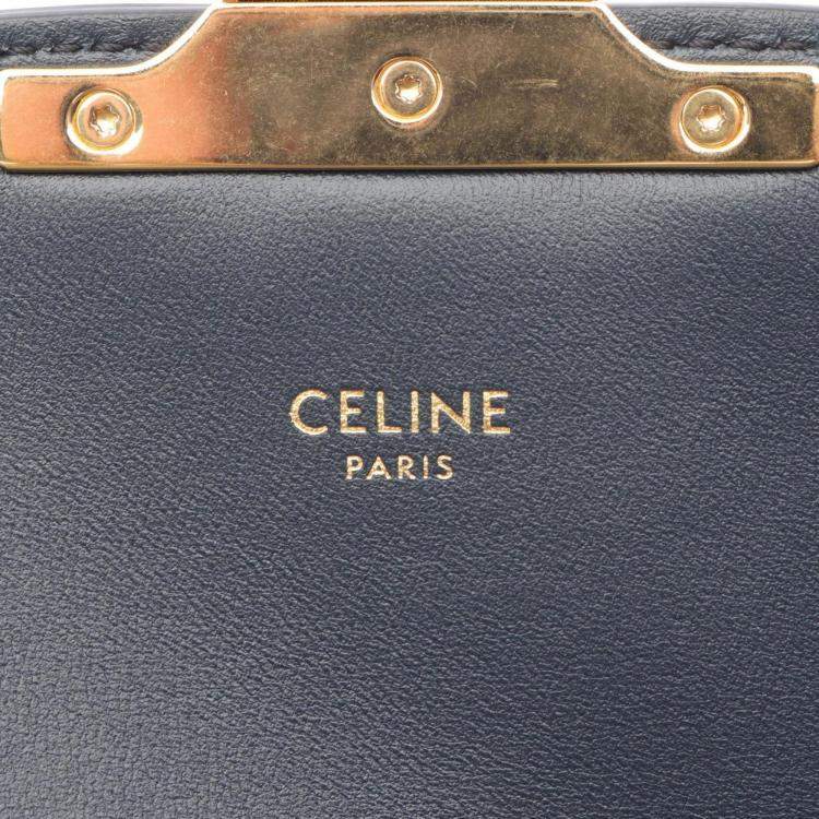 Pre Owned Celine Teen Triomphe Shoulder Bag  Canvas And Leather  Beige/Navy