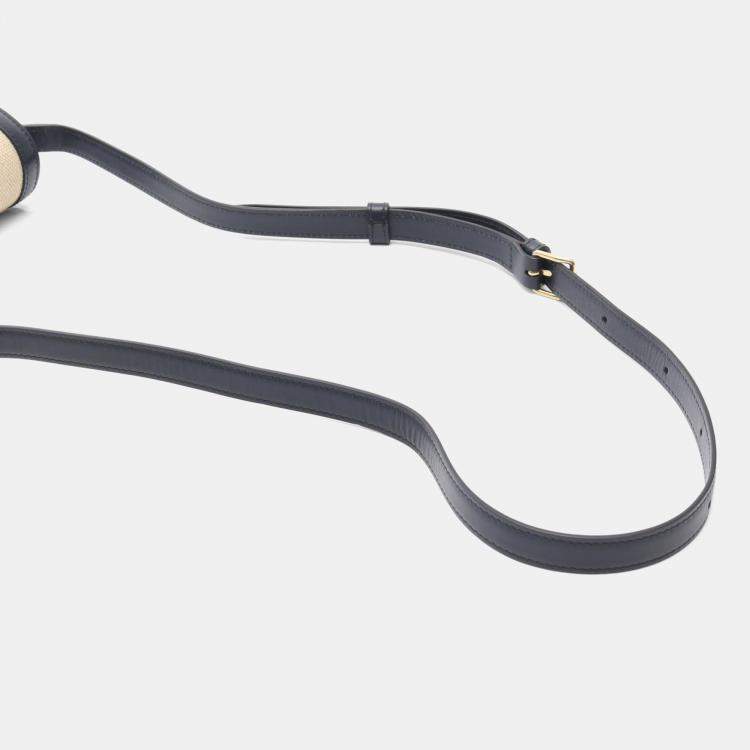 Pre Owned Celine Teen Triomphe Shoulder Bag  Canvas And Leather  Beige/Navy