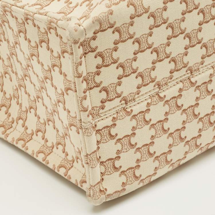 Pre Owned Celine Beige/Brown Triomphe Canvas Large Cabas Thais Tote